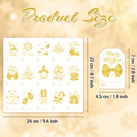 Haooryx 450Pcs Christmas Gift Tag Stickers Adhesive Winter Christmas Name Labels Foil Snowflake Sticker Xmas to and from Sticker for Festival Holiday Gift Package Decor Supply(Gold White,30Sheet)