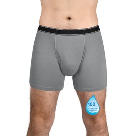 TIICHOO Mens Incontinence Underwear Washable Cotton Incontinence Boxer Briefs with Front Fly 1 Pack(Gray, X-Large)