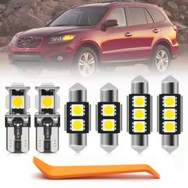 nsautolighting 12pcs LED Interior Lights Bulb Kit for Hyundai Santa Fe 2007 2008 2009 2010 2011 2012 LED Map Dome Trunk License Plate Lights Super Bright White Interior LED Light Bulbs + Install Tool