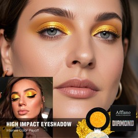 Afflano Yellow Glitter Eyeshadow, Diamond Yellow Shimmering Eyeshadow, Super Pigmented Metallic Yellow Glitter Eyeshadow A Wipe, Colour Release Yellow Metallic Eyeshadow for Eye Makeup