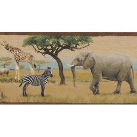 Jungle Savannah Lion Leopard Elephant Giraffe Zebra Beautiful Realistic Animal Wallpaper Border Modern Design, Roll 15' x 8''