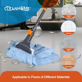 CLEANHOME Microfiber String Wet Mops for Floor Cleaning, Heavy Duty Industrial Mop for Kitchen Basement Cleaning, Commercial Mop with Extendable Long Handle,Blue
