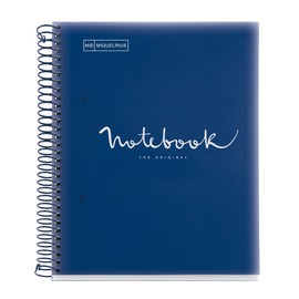 Miquelrius - Notebook A5 Notebook Emotions 120 Sheets 90 g/m² Grid 5 x 5 mm 5 Coloured Stripes Micro-Perforated Spiral Polypropylene Cover Navy Blue