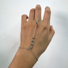 925 Sterling Silver Emerald Green CZ Finger Ring Bracelet Hand Chain for Women, Emerald Jewelry Slave Bracelets 7" to 9" Adjustable