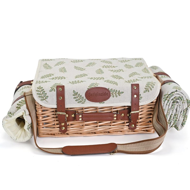 Multifunctional Wicker Picnic Basket Set for 4 with Blanket and