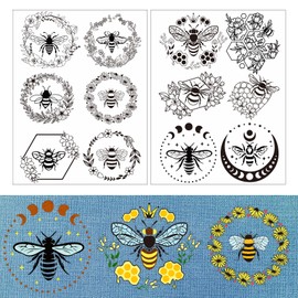 Rngmsi Water Soluble Embroidery Patterns - 2 Sheets Flower Design Stick and Stitch Papers Wash Away 12 Pcs Bee Embroidery Transfer Patterns Stabilizers for Hand Sewing