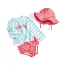 First Impressions 18M Baby Girl Swimsuit Top Bottom Hat 3 Pc Set Strawberry