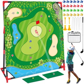 Mukum Golf Game Play Set, Golf Chipping Games for Kids with 24 Sticky Golf Balls, 2 Golf Clubs ＆ 2 Golf Hitting Mats, Indoor Outdoor Lawn Backyard Golf Gifts for Men＆Kids