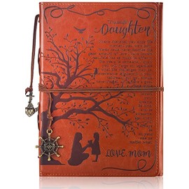 To My Daughter Gift Leather Writing Journal from Mom with Inspirational Quotes - Retro Tree of Life Faux Birthday Wedding Graduation Back to School Personal Diary, Travel, Notebook, Writers Notebook