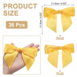 PATIKIL 4.5" Twist Tie Satin Bow, 36Pcs Large Twist Tie Pretied Satin Ribbon Bow Premade Wrapping Bownot Decoration for Treat Bag Craft DIY Wedding Christmas Package Gift, Dark Yellow