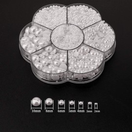 SAVITA 5600Pcs 2/3/4/5/6/8/10mm White Flat Back Pearl Half Round Pearls Beads Satin Luster Loose Beads Gems for DIY Craft Necklaces Bracelets Jewelry Decorations Wedding Dress Nail Art Making