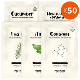 Suayeon Pretty Skin Daily 1-Day 1-Pack High-Moisture Hydrating Mask Pack 50 Sheets (5 Types) - {AA3} Collagen 50 sheets / 프리티스킨 데일리 1일1팩 고보습 촉촉 마스크팩 50매 (5종) - {AA3} 콜라겐 50매