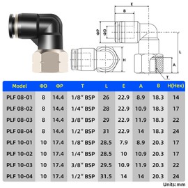 TAILONZ PNEUMATIC Female Elbow 8mm Tube OD x 1/8 Inch BSP Thread Push to Connect Fittings PLF8-01(Pack of 10)