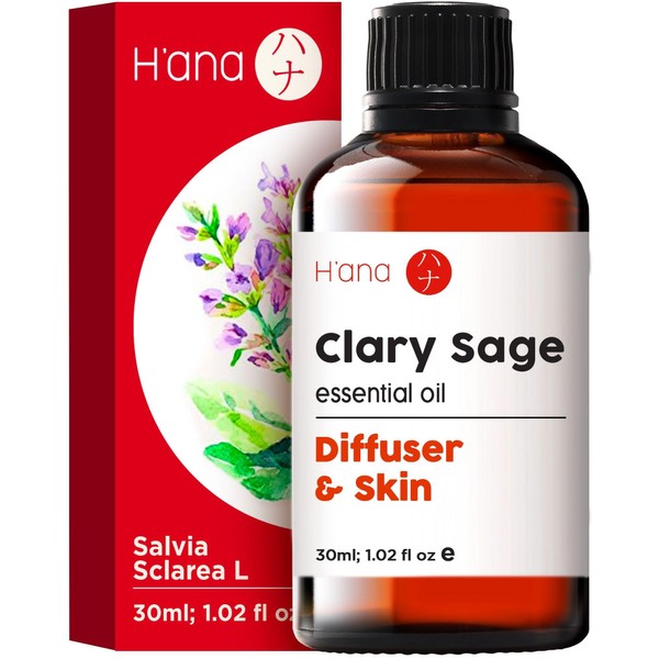 H’ana Clary Sage Essential Oil for Diffuser - 100% Natural Clary Sage Oil Essential Oil - Clary Sage Essential Oil for Skin, Hair & Aromatherapy (1 fl oz)