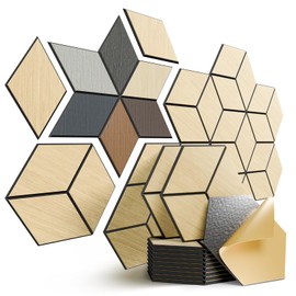 Acoustic Panels 12 Pack Soundproof Wall Panels,Wood Aesthetic Sound Proof Foam Panels for Walls,Hexagon Wood Wall Panels Peel and Stick,High Density Sound Dampening Panels-12" X 10" X 0.4"-Whitewashed