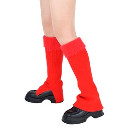 TeeYee Women's Winter Leg Warmers Leg Warmers Stocking Winter Boot Cuffs with Faux Fur and Slit for Yoga Custume Party, red