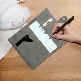kwmobile Cover for Mother/Child Passport Made of Faux Leather in Nubuck Leather Look - Cover for Austrian Maternity Log with Extra Compartments - Heart Brush Grey, gray, Heart Brush 22