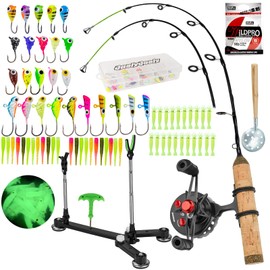QualyQualy IFishing Rod and Reel Combo, Fishing Combo Complete Set Ice Fishing Kit with Ice Fishing Rod Holder Ice Fishing Jig Line, Left Hand