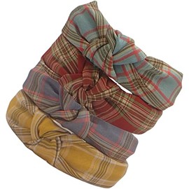 Topkids Accessories 4 Pieces Knotted Headband Headband Set for Women and Girls (Colored Tartan)