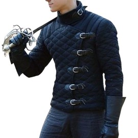 ARM CASTLE Viking Medieval Short Gambeson Padded Protective Jacket Full Sleeve Aketon For Historical Costume Cosplay SCA LARP (Black, Medium)