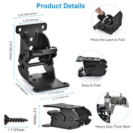 8 Pack Heavy-Duty Folding Brackets, Self-Locking Hinges with Screws & Non-Slip Pads, 500LB Capacity Adjustable Support for Table/Bed/Desk Legs, Black Steel Hardware (Commercial Grade)