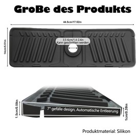 Wasserhahn Spritzschutz, Wasserhahnmatte für Küchenspüle, 45 x 14cm Silikon-Wasserhahnmatte, wasserhahn matte für Küche Badezimmer Arbeitsplatte Schützen Boden (Schwarz)