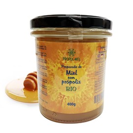 Honig mit BIO-Propolis x 400 g. Propolis mit blumigem Aroma. Tausendblütenbienenhonig mit Propolis, der die Abwehrkräfte verbessert und schützende Eigenschaften hat.