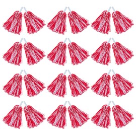 Hooshing 24PCS Red and White Pom Poms Cheerleading Plastic Cheer Pom Poms with Handles for Team Spirit Sports Party Dance