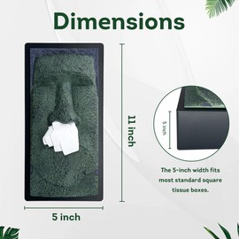 Lily's Home Tiki Head Tissue Box Cover - Decorative Resin Tissue Box Holder for Home, Bathroom, Countertops; Square Night Stand Facial Tissue Case Facial Paper Organizer Dispenser, 5"x5"x11