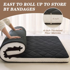 DoCred Queen Size Futon Mattress, Extra Thick Foldable Japanese Floor Mattress Memory Foam Sleeping Pad for Adults, Roll Up Mattress Tatami Mat Breathable Floor Lounger Guest Bed