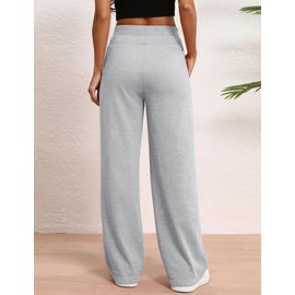 HeSaYep Women's Wide Leg Sweatpants High Waisted Baggy Sweat Pants Drawstring Straight Leg Casual Trousers with Pockets, Grey M
