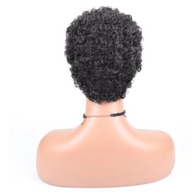 KUSPOAL Afro Kinky Curly Human Hair Short Wig for Women,Full and Fluffy Made Wig Glueless Hair Replacement Wig Black