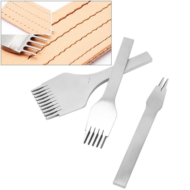 3pcs Steel Leather Chisel Hole Punching 2+5+10 Prong DIY Hand