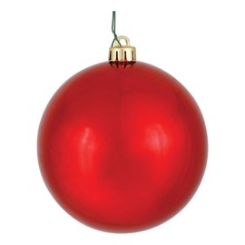 Vickerman 10-inch Red Shiny Ball Ornament - Shatterproof and UV Resistant Plastic - Drilled Cap with Floral Wire Loop - Perfect for Holiday Trees and Décor