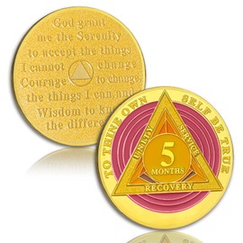 YRCKUDZKG Pink Triangle 5 Month Sobriety Coin Five Month Sober Gold Coin Rainbow Sobriety Chip AA Chips and Medallion AA Coin Recovery Chip Sobriety Token Sobriety Gifts for Women Men
