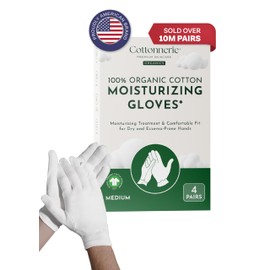 Cottonnerie Organic Cotton Gloves for Dry Hands Sleeping, Moisturizing Gloves Overnight, Hand Moisturizer Gloves, Moisture Gloves for Dry Hands Overnight, Sleeping Gloves, Medium 4 Pairs