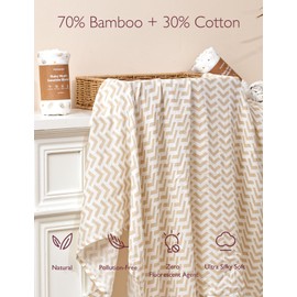 Momcozy Muslin Swaddle Blankets, 4 Pack Ultra Soft Neutral Swaddle Blanket, Breathable Large 47''x47'' Baby Infant Newborn Boys Girls Swaddling Receiving Blanket Wraps, Beige Star