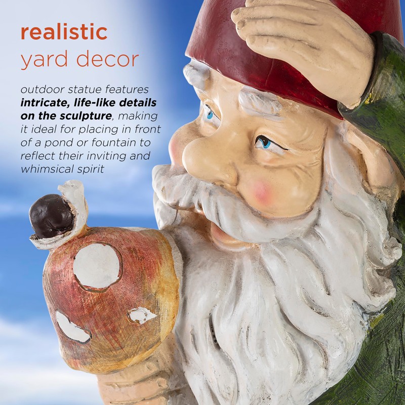 Alpine Corporation 12" Tall Outdoor Garden Gnome with Mushroom Yard