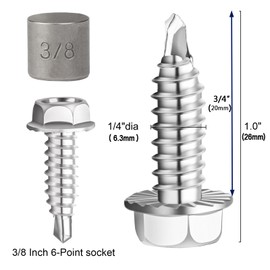 Garage Door Hinge & Bracket Screws - #14 x 3/4" Zinc Plated Serrated Hex Head Self Piercing Screw, Tek & Thread Cutting for Sheet Metal Drilling (25 Pack)