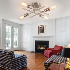 BrkNit 4-Light Modern Sputnik Chandeliers, Silver Mid Century Semi Flush Mount Ceiling Light Fixtures with E26 Base, Industrial Vintage Kitchen Farmhouse Light for Dining Room Bedroom Living Room