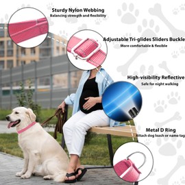 Seyezo Martingale Dog Collar, Slip Martingale Collar with No Buckle, Adjustable Pet Trainning Collar for Small Medium Large Dogs, Reflective Heavy Duty Nylon No Pull Martingale Collar, XS, Pink