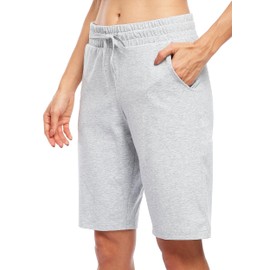 Willit - Pantalones cortos largos de algodón para mujer, de 10 pulgadas, para yoga, ejercicio, hasta la rodilla, entrenamiento, atletismo, con bolsillos, Gris,claro, Small