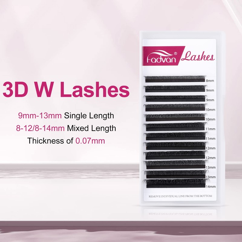 FADVAN 3D W-Shaped Volume Eyelashes, 0.07D Curl, Mixed 8-12 mm