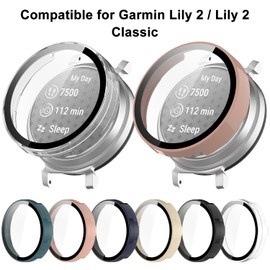 HXFRTYU 8 Pack Case for Garmin Lily 2 / Lily 2 Classic Screen Protector, Hard PC Bumper Overall Protective Tempered Glass Cover Accessories for Garmin Lily 2 / Lily 2 Classic