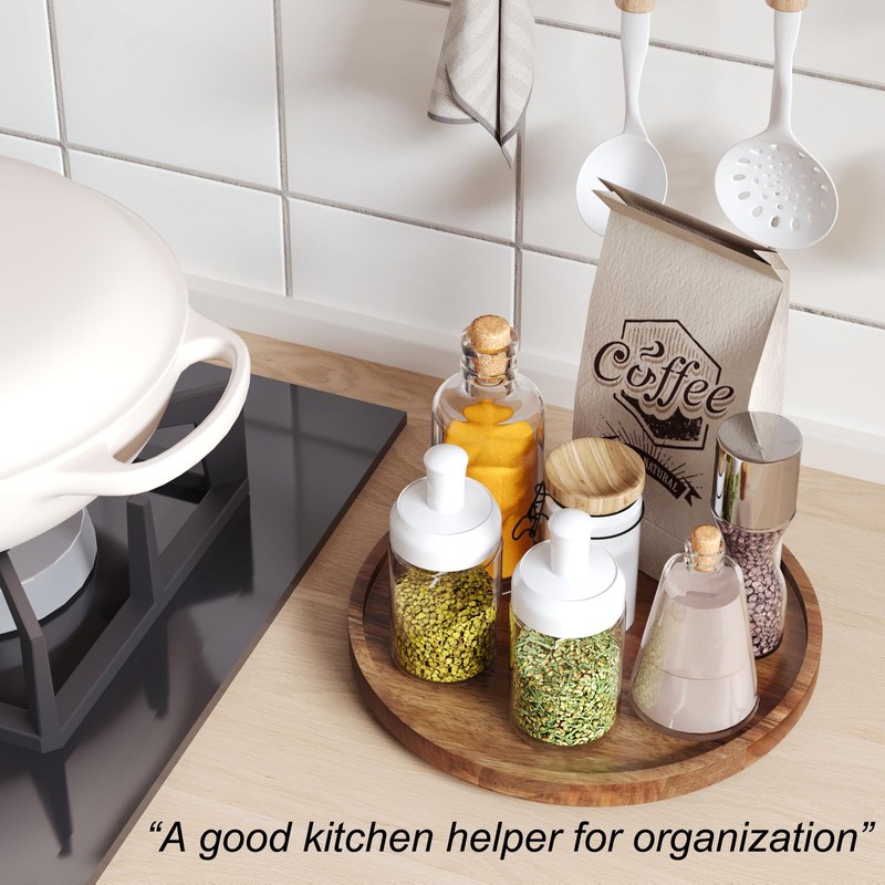 VERTORGAN Lazy Susan Organizer for Kitchen, Acacia Wood Turntable for