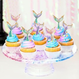 40PCS Edible Mermaid Tail Cupcake Toppers Glutinous Rice Paper Mini Under the Sea Figures Cupcake Picks Mermaid Party Decoration Baby Shower Supplies