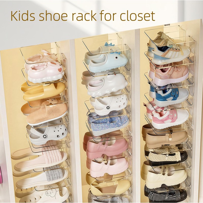 NUOLUTH Clear Acrylic Kids Shoe Rack for Closet Organizers and