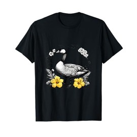 Hawaiian Nene Illustration With Yellow Hibiscus T-Shirt