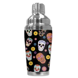 Mugzie "Sugar Skull Toss" Cocktail Shaker with Insulated Wetsuit Cover, 16 oz, Black