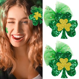 2 Pcs St. Patrick's Day Glitter Shamrock Hair Clip, St. patricks Day Hair Hairpins Festival Gift Green Lucky Clove Hair Barrettes for Women and Girl Irish Holiday Party Hair Accessories